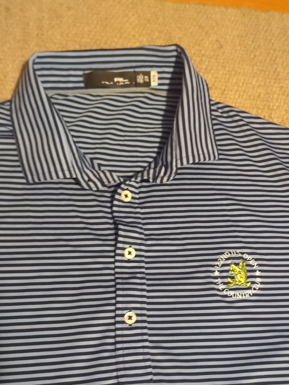 Mens RLX Ralph Lauren Golf Polo 122 US open The Country Club Blue Stripes XXL